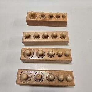 Montessori Knobbed Cylinder Sets Socket Wooden Cylinders Four (4) Styles